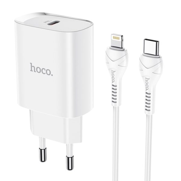 Incarcator Retea cu cablu Lightning HOCO N14, Quick Charge, 20W, 1 X USB Tip-C, Alb - imagine 3