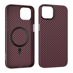 Husa Hoco, de protectie pentru iPhone 14 Pro, cu MagSafe, ultra subtire, Carbon Cave, Dark Red