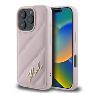Husa iPhone 16 Pro Karl Lagerfeld Quilted Signature, roz, KLHCP16PPQDSMGP