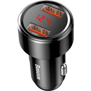 Incarcator auto Baseus USB Magic Series Dual QC, cu afisaj LED, QC3.0, 45W, 6A, 2 X USB, Negru