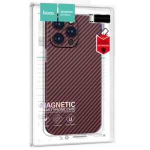 Husa Premium Hoco Carbon pentru iPhone 14, UltraThin compatibila cu incarcarea MagSafe, Kevlar Design, Bordo