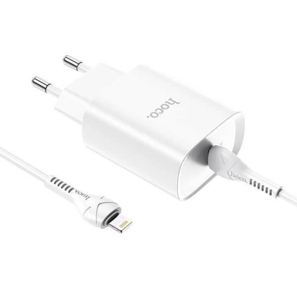 Incarcator Retea cu cablu Lightning HOCO N14, Quick Charge, 20W, 1 X USB Tip-C, Alb