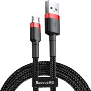 Cablu Date si Incarcare Baseus USB la MicroUSB Cafule, 1 m, CAMKLF-B91, Negru, Rosu, Negru