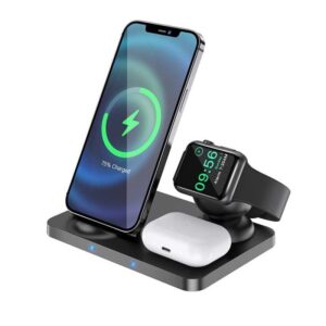 Incarcator Retea Wireless HOCO CW33, pentru Apple iPhone Airpods / Watch, Quick Charge, 15W, Negru