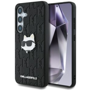 Husa Samsung Galaxy S25 Plus Karl Lagerfeld Hardcase Monogram Leather, Choupette Head Pin, KLHCS25MPGKLCHPK