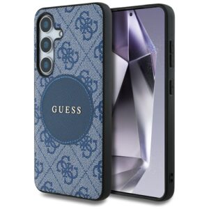 Husa Samsung Galaxy S25 Guess 4G Circle Classic Logo MagSafe, albastru, GUHMS25SP4PGRSGB
