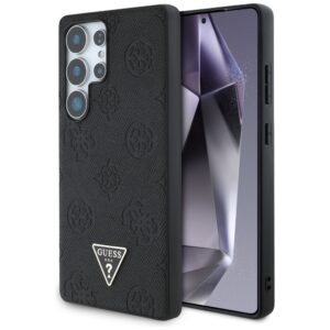Husa Samsung Galaxy S25 Ultra Guess Peony Grained Hot Stamp Triangle Logo MagSafe, negru