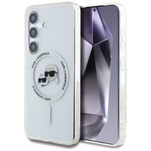 Husa Samsung Galaxy S25 Karl Lagerfeld IML MagSafe, Metal Karl&Choupette Head, KLHMS25SHLSKCH