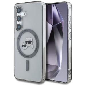 Husa Samsung Galaxy S25 Karl Lagerfeld IML MagSafe, Metal Karl&Choupette Heads, KLHMS25SHLSKCK