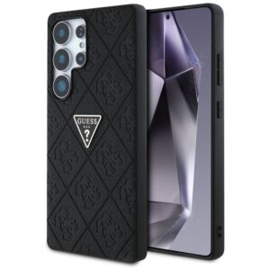 Husa Samsung Galaxy S25 Ultra Guess Leather Grained Hot Stamp 4G Triangle Metal, negru