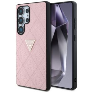Husa Samsung Galaxy S25 Ultra Guess Leather Grained Hot Stamp 4G Triangle Metal, roz