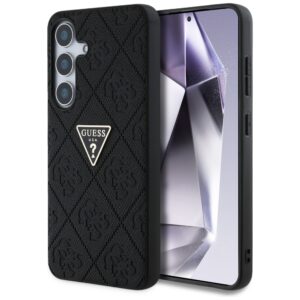 Husa Samsung Galaxy S25 Guess Leather Grained Hot Stamp 4G Triangle Metal, negru, GUHCS25SPGP4STRK