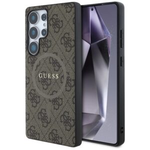 Husa Guess compatibila cu Samsung Galaxy S25 Ultra, Leather 4G Colored Ring Classic Logo MagSafe, Maro