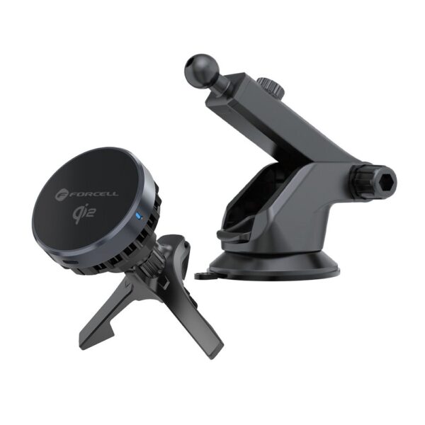 Suport auto magnetic FORCELL F-GRIP Cool Mag pentru parbriz / grilă de aerisire, cu tehnologie de răcire Cold Protect și încărcare wireless compatibilă cu MagSafe și Qi2, încărcător de 15W, negru. - imagine 2