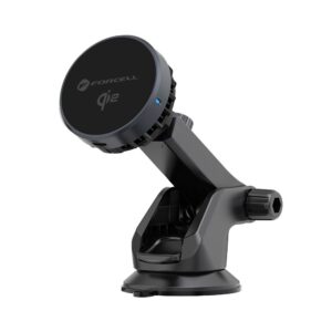 Suport auto magnetic FORCELL F-GRIP Cool Mag pentru parbriz / grilă de aerisire, cu tehnologie de răcire Cold Protect și încărcare wireless compatibilă cu MagSafe și Qi2, încărcător de 15W, negru.