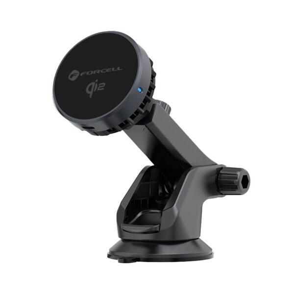 Suport auto magnetic FORCELL F-GRIP Cool Mag pentru parbriz / grilă de aerisire, cu tehnologie de răcire Cold Protect și încărcare wireless compatibilă cu MagSafe și Qi2, încărcător de 15W, negru.