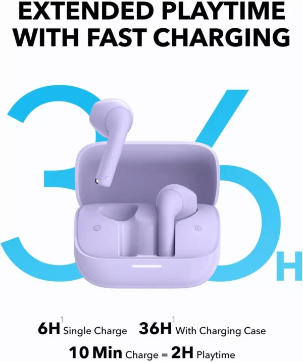 Casti wireless Semi-in-Ear Anker Soundcore K20i, Autonomie 36 ore, IPX5, Bluetooth 5.3, Violet - imagine 2