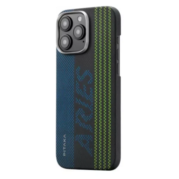 Husa de protectie Pitaka MagEZ 5 pentru iPhone 16 Pro Aries Tactile Woven, Fosforescenta