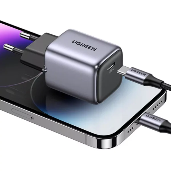 Incarcator retea Ugreen Nexode Mini 20W, GaN, USB-C, PD, Gri - imagine 2