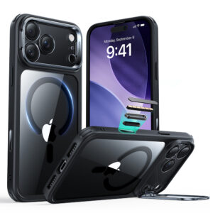 Husa iPhone 17 Pro ESR Classic Hybrid HaloLock Kickstand, negru/transparenta