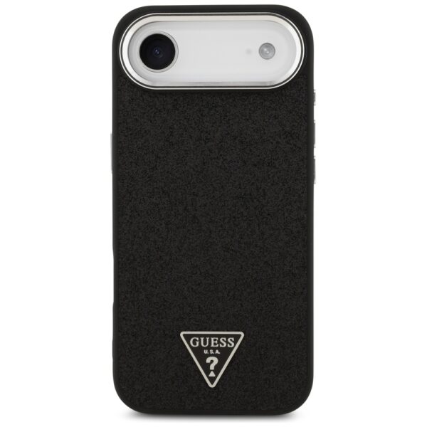 Husa Guess Glitter Triangle Logo MagSafe iPhone 17 Air cu sclipici, negru, GUHMP17MPFGTSCMK
