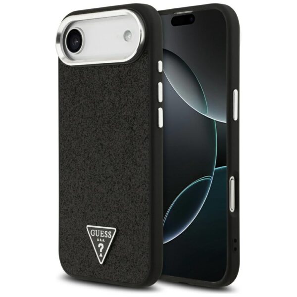 Husa Guess Glitter Triangle Logo MagSafe iPhone 17 Air cu sclipici, negru, GUHMP17MPFGTSCMK - imagine 2