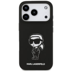 Husa Karl Lagerfeld iPhone 17 Pro Max Silicone Sketch & Logo, Karl, negru, KLHMP17XSKIGROK