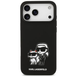 Husa Karl Lagerfeld iPhone 17 Pro Max Silicone Sketch & Logo, Karl&Choupette, negru, KLHMP17XSKCGRGOK
