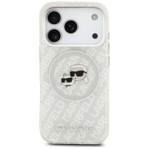 Husa Karl Lagerfeld iPhone 17 Pro Max Glitter MagSafe, Karl&Choupette Head, alb, KLHMP17XHMKBKCHOG