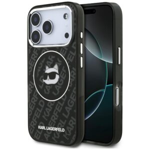 Husa Karl Lagerfeld iPhone 17 Pro Glitter MagSafe, Karl&Choupette Head, negru, KLHMP17LHMKBKCHOK