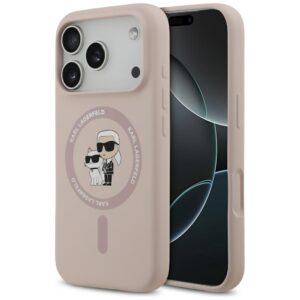 Husa Karl Lagerfeld iPhone 17 Pro Silicone Ring MagSafe, Karl&Choupette, roz, KLHMP17LSCMKCRHP