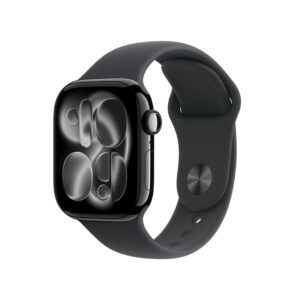 Apple Watch 11 GPS, Carcasa Jet Black Aluminium 42mm, Black Sport Band - S/M