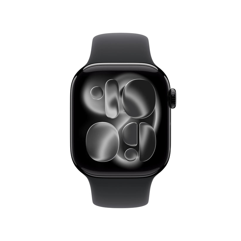 Apple Watch 11 GPS, Carcasa Jet Black Aluminium 42mm, Black Sport Band - S/M - imagine 2