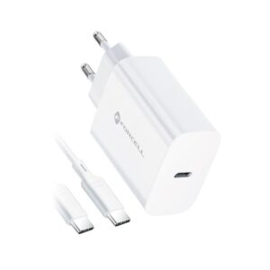 Încărcător de priză pentru telefon Forcell F-Energy USB-C QC4.0 PD 3A 25W + cablu USB-C la USB-C TFK-TC-25WPD, alb