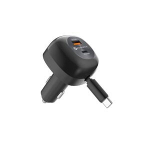 Încărcător auto Forcell F-Energy Alu USB-C + USB-A + cablu USB-C retractabil PD QC4.0 SFC2.0 3A 75W, negru