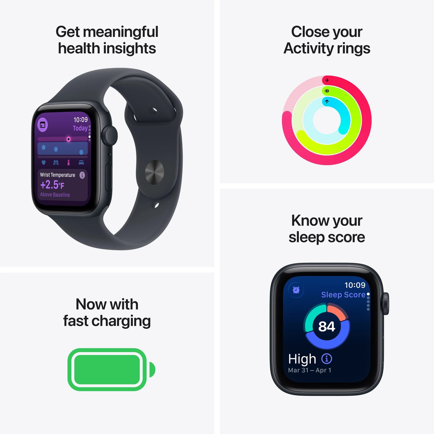 Apple Watch SE 3 (2025), GPS + CELLULAR, Carcasa Midnight Aluminium 44mm, Midnight Sport Band – M/L - imagine 3
